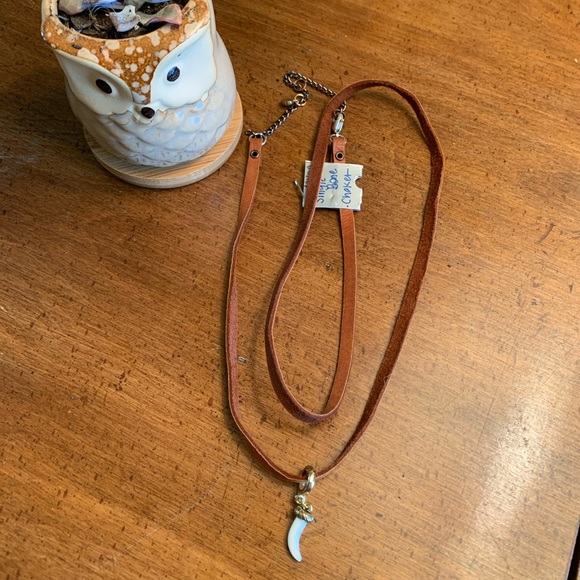 NEW choker or long necklace bone 🦴 charm brown camel leather #peacedbyalise - Picture 2 of 8